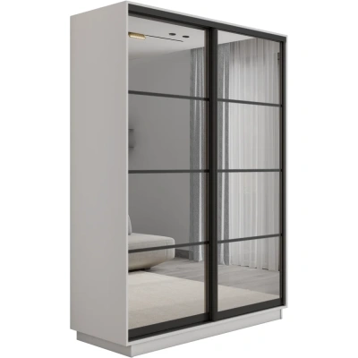 Экспресс 2-х дверный 4 секции (Зеркало) (Белый снег 1200х2200х440 Экспресс 45 2х Черный профиль)